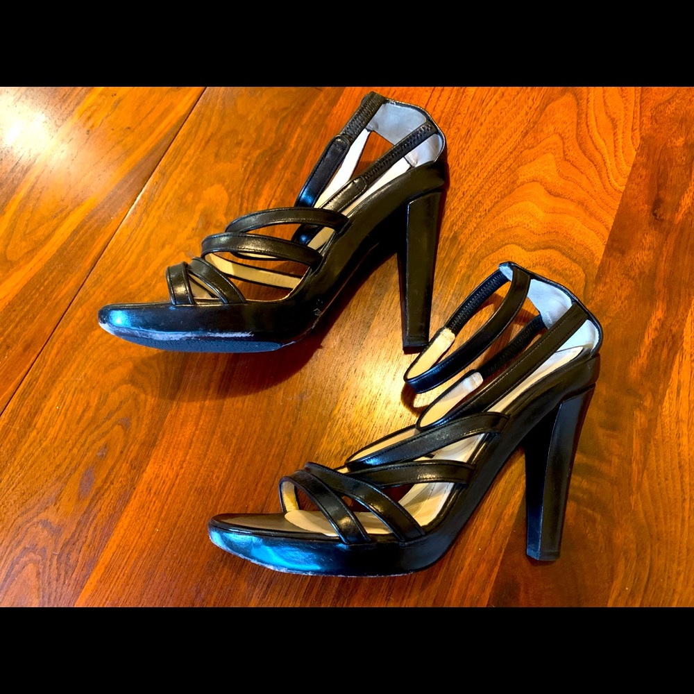 Jil Sander strappy black leather heels.